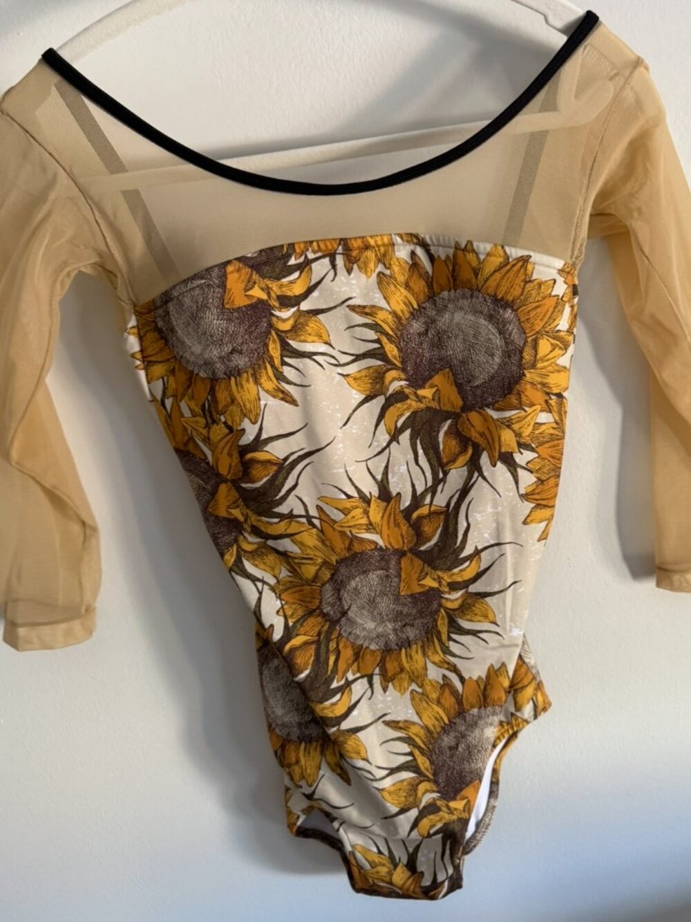 Unoa sunflower mesh sleeves leotard size ML